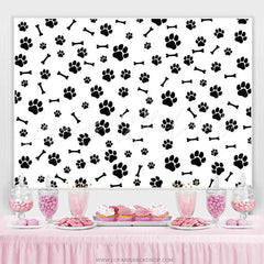 Lofaris Paws And Bones White Simple Happy Birthday Backdrop