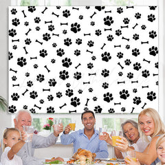 Lofaris Paws And Bones White Simple Happy Birthday Backdrop