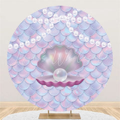 Lofaris Pearl Mermaid Theme Circle Happy Birthday Backdrop