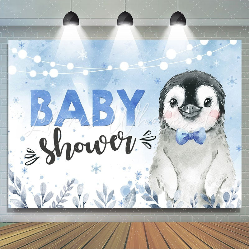 Lofaris Penguin Blue Winter Baby Shower Backdrop for Party