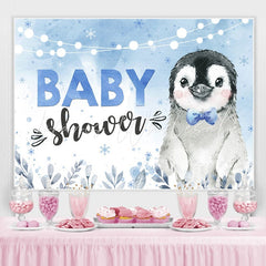 Lofaris Penguin Blue Winter Baby Shower Backdrop for Party