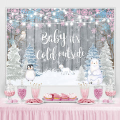 Lofaris Penguin Winter Baby Its Cold Outside Wood Backdrop for Shower