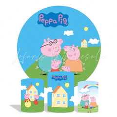 Peppa Pig Theme Birthday Party Round Backdrop Cover Plinth Cover