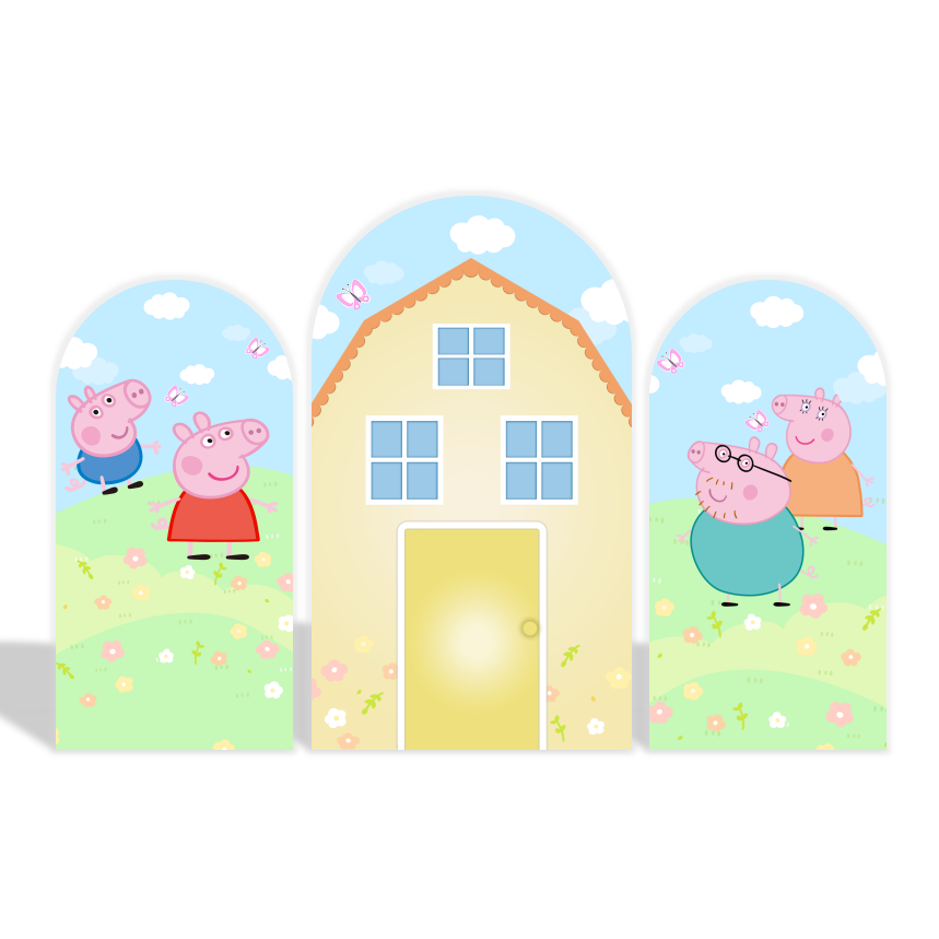 Peppa Pig Theme Birthday Party Arch Backdrop Wall Cloth Cover