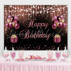 Lofaris Pink And Black Ballon Glitter Bokeh Birthday Backdrop