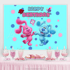 Lofaris Pink And Blue Cartoon Dogs Happpy Birthday Backdrop