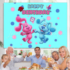 Lofaris Pink And Blue Cartoon Dogs Happpy Birthday Backdrop