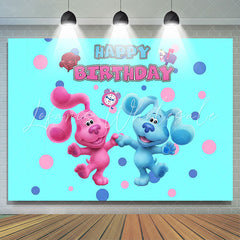 Lofaris Pink And Blue Cartoon Dogs Happpy Birthday Backdrop