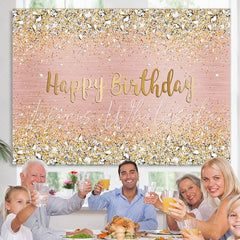 Lofaris Pink and Gold Dot Glitter Happy Birthday Backdrop