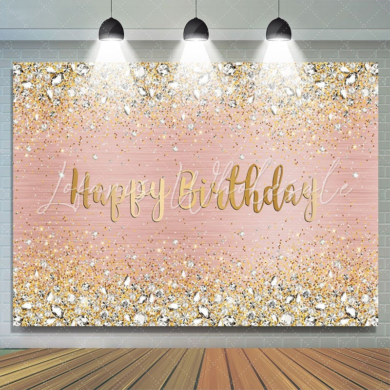 Lofaris Pink and Gold Dot Glitter Happy Birthday Backdrop