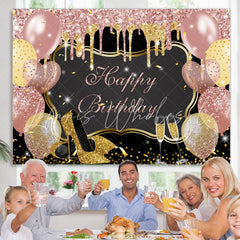 Lofaris Pink And Gold Glitter Balloons Happy Birthday Backdrop