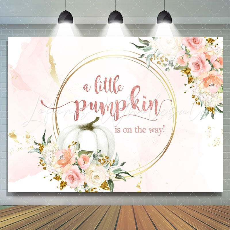 Lofaris Pink and golden floral pumpkin baby shower Backdrop