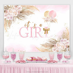 Lofaris Pink And Leaves Balloons Baby Shower Backdrop For Girl