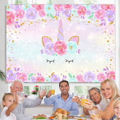 Lofaris Pink and Purple Floral Unicorn themed Glitter Backdrop