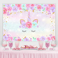 Lofaris Pink and Purple Floral Unicorn themed Glitter Backdrop