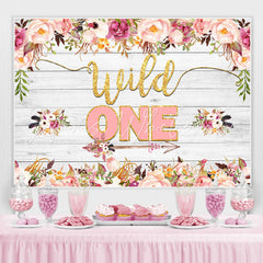 Lofaris Pink and Red Floral Wild One Wood 1St Birthday Backdorp