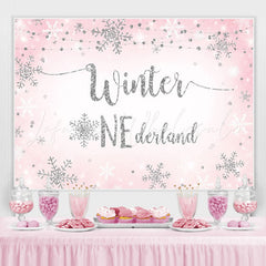 Lofaris Pink And Silver Snowflake Glitter Winter 1 Backdrop