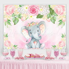 Lofaris Pink and White Floral Elephent Baby Shower Backdrop