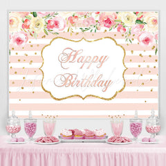 Lofaris Pink And White Floral With Lines Birthday Backdrop