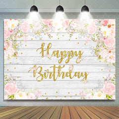 Lofaris Pink And White Floral Wood Birthday Backdrop For Girl