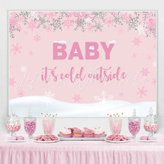 Lofaris Pink And White Snow World Baby Shower Backdrop For Girl