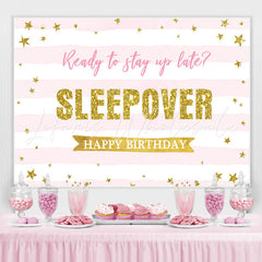 Lofaris Pink And White Stripe Sleep Over Night Party Backdrop