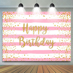 Lofaris Pink And White Stripes Gold Glitter Birthday Backdrop