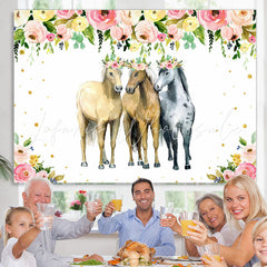 Lofaris Pink and Yellow Florals Three Horse Party Backdrop