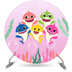 Lofaris Pink Baby Shark Themed Round Backdrop Kit For Girl