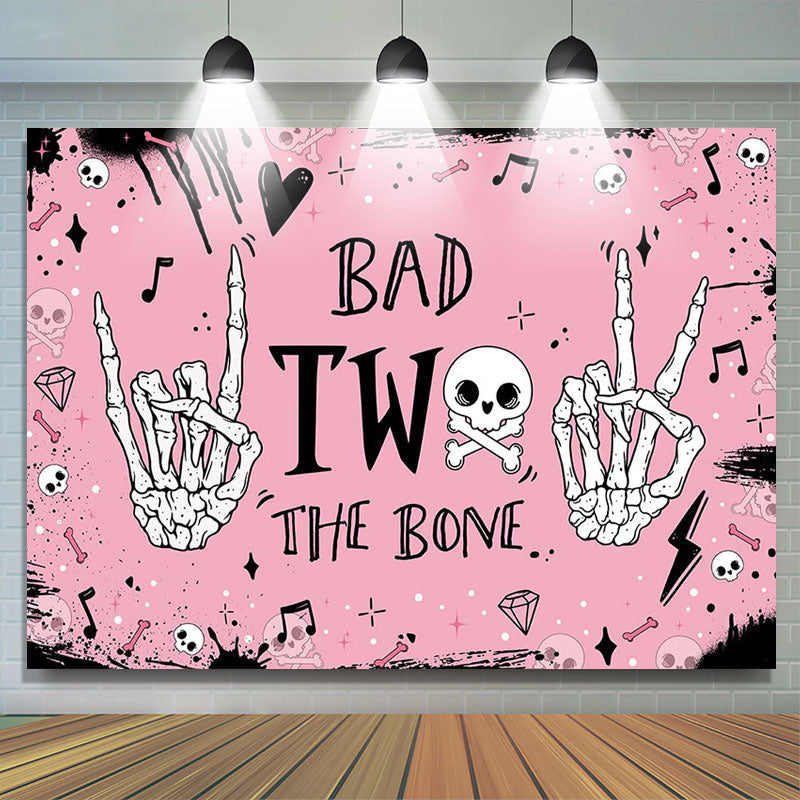 Lofaris Pink Bad Two The Bone Halloween Birthday Backdrop