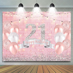 Lofaris Pink Balloons And Brick Glitter 21st Birthday Backdrop