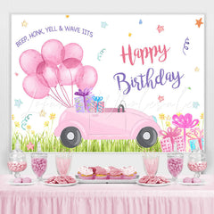 Lofaris Pink Balloons Car Happy Birthday Backdrop For Girl