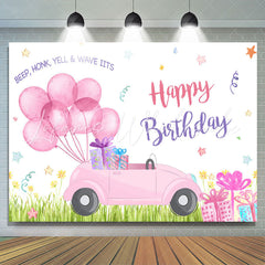 Lofaris Pink Balloons Car Happy Birthday Backdrop For Girl