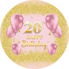 Lofaris Pink Balloons Round Gold Glitter 20th Birthday Backdrop