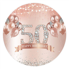 Lofaris Pink Balloons Silver Diamonds Round 50th Birthday Backdrop