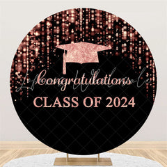 Lofaris Pink Black Sparkle Simple Circle Graduation Backdrop