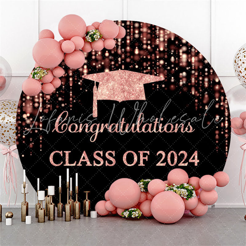 Lofaris Pink Black Sparkle Simple Circle Graduation Backdrop