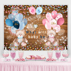 Lofaris Pink Blue Balloons Glitter Wooden Baby Shower Backdrop