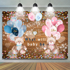 Lofaris Pink Blue Balloons Glitter Wooden Baby Shower Backdrop