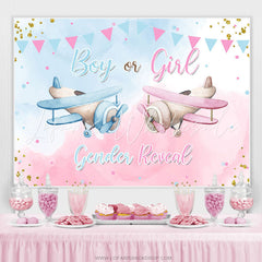 Lofaris Pink Blue Flags Helicopter Glitter Gender Reveal Backdrop