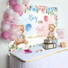 Lofaris Pink Blue Floral Teddy Bear Gender Reveal Backdrop