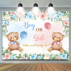 Lofaris Pink Blue Floral Teddy Bear Gender Reveal Backdrop