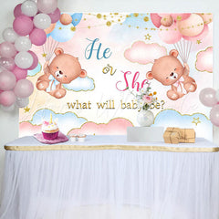 Lofaris Pink Blue Gold Clouds Bears Gender Reveal Backdrop