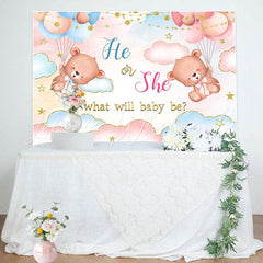 Lofaris Pink Blue Gold Clouds Bears Gender Reveal Backdrop