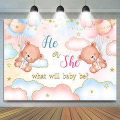 Lofaris Pink Blue Gold Clouds Bears Gender Reveal Backdrop