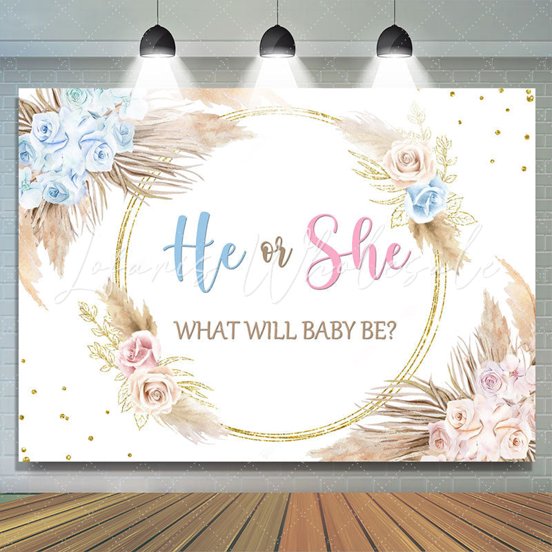 Lofaris Pink Blue He Or She Feather Floral Baby Shower Backdrop