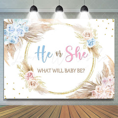 Lofaris Pink Blue He Or She Feather Floral Baby Shower Backdrop