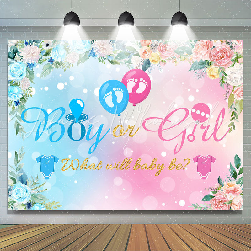 Lofaris Pink Blue He Or She Floral Balloons Baby Shower Backdrop