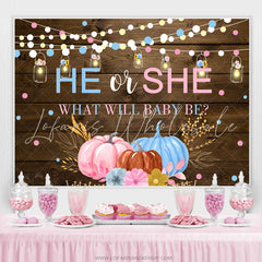 Lofaris Pink Blue Pumpkin Gender Reveal Baby Shower Backdrop