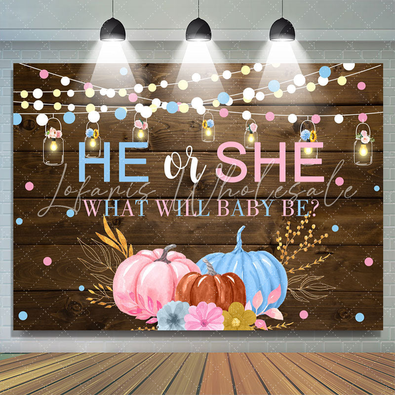 Lofaris Pink Blue Pumpkin Gender Reveal Baby Shower Backdrop